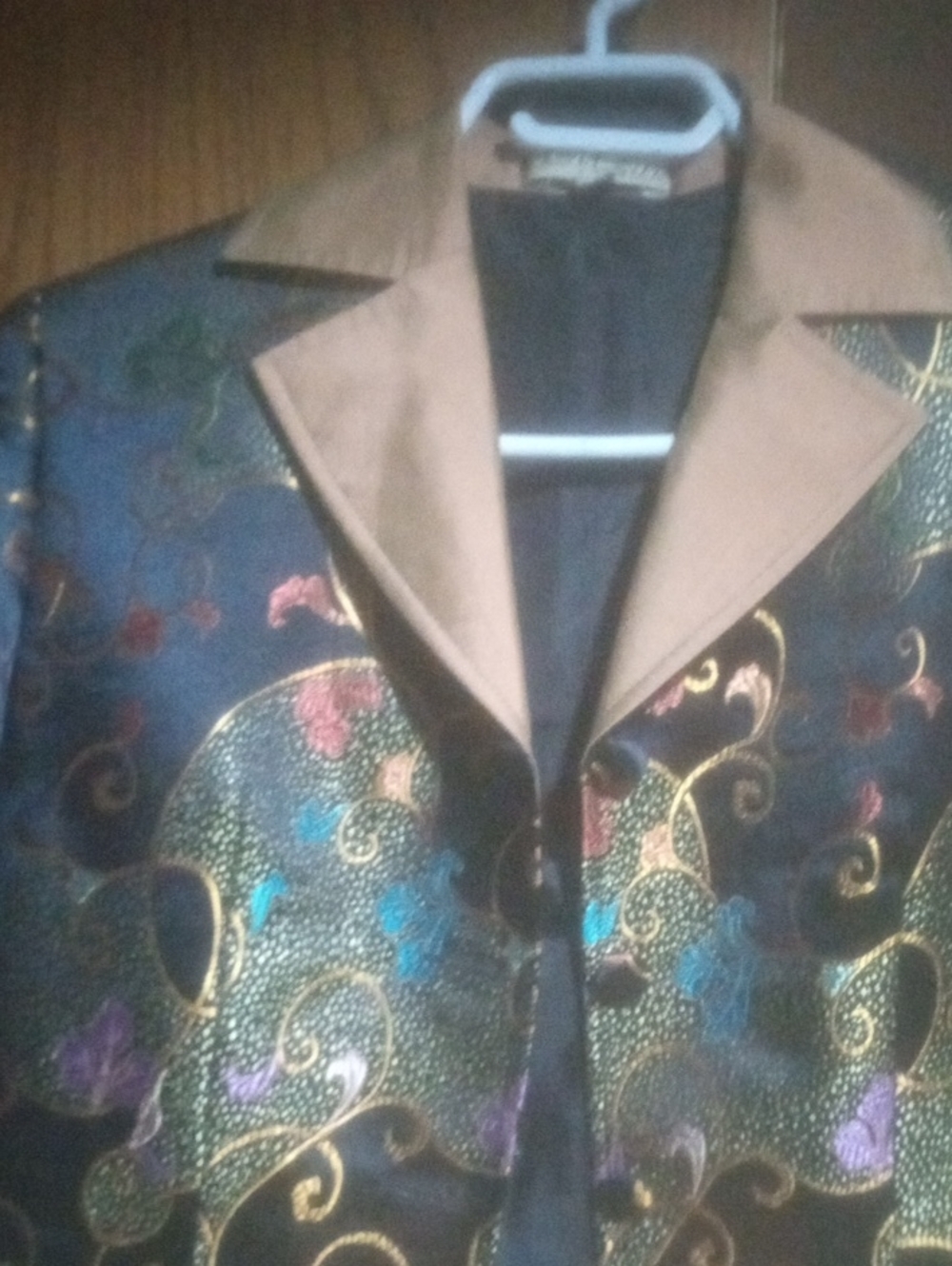 Embroidered Brocade Jacket with Tan Lapel